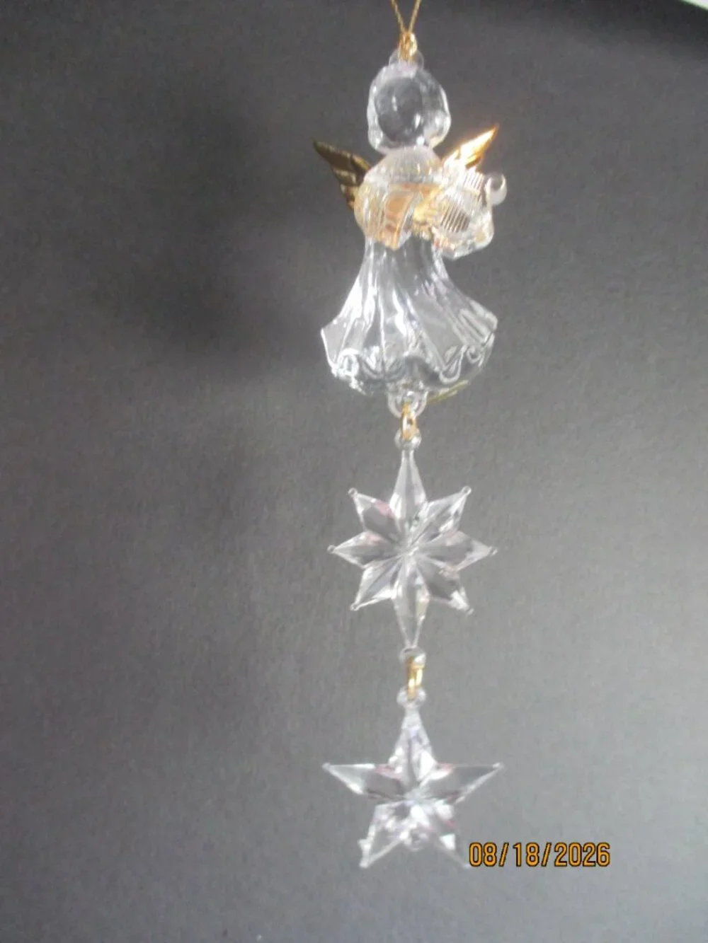 ACRYLIC  ANGEL ORNAMENTS/GOLD TRIM/3/NEW